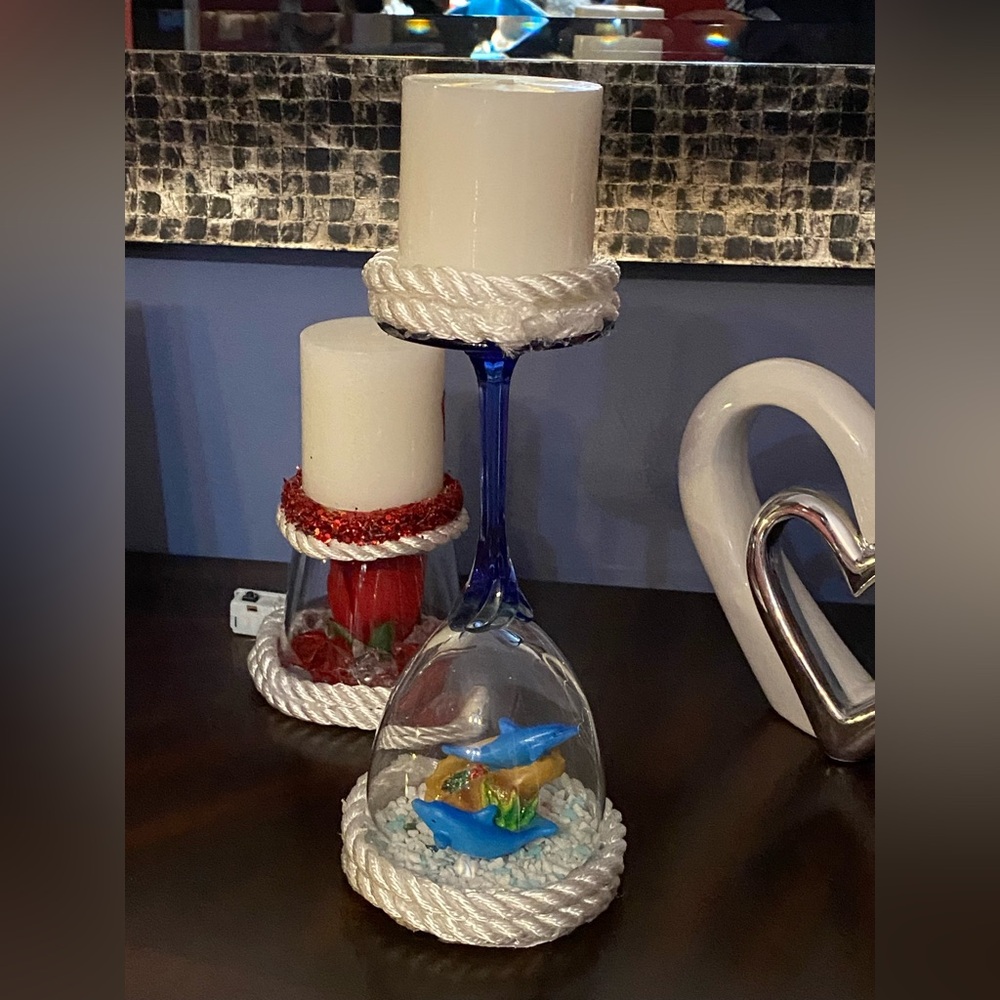 Blue and White Glass Candle Holder